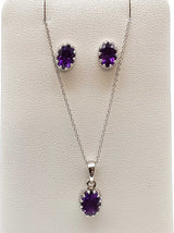 Amethyst 0.925 Sterling Silver 4.5g Necklace Stud Earrings Ensemble Do0925lide