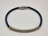 David Yurman Metro 0.925 Silver 13.0g Blue Leather Cable Bracelet Do1024loxde