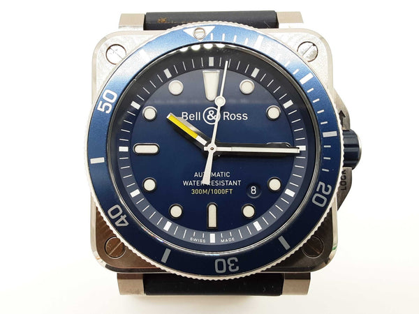 Bell & Ross 42mm Diver Blue Dial Rubber Band Steel Automatic Watch Do0825rxzde