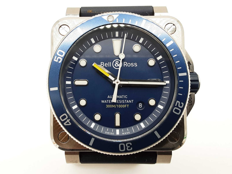 Bell & Ross 42mm Diver Blue Dial Rubber Band Steel Automatic Watch Do0825rxzde