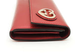 Gucci Red Shiny Leather Interlocking G Heart Flap Wallet Eb0526lcrsa
