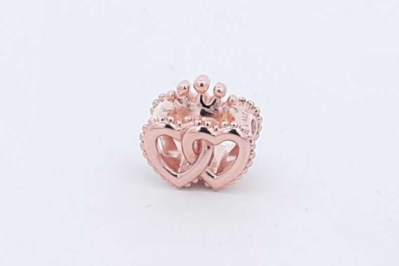 Pandora 10k Rose Gold Crown & Entwined Hearts Charm 1.6 Grams Eb0724wxsa