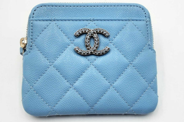 Chanel Quilted Blue Leather Coin Purse Wallet Eb0824exzdu