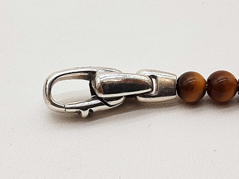 David Yurman 0.925 Silver Cross Tiger's Eye Beaded Bracelet 7.5 In Do1125lxzde