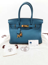 Hermes Birkin 30cm Bleu De Galice Blue Togo Gold Hardware Handbag Do0526lwxzxde