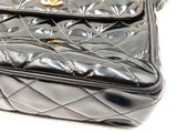 Chanel Square Camera Bag In Diamond-quilted Black Patent Leather Fw0526pezdu