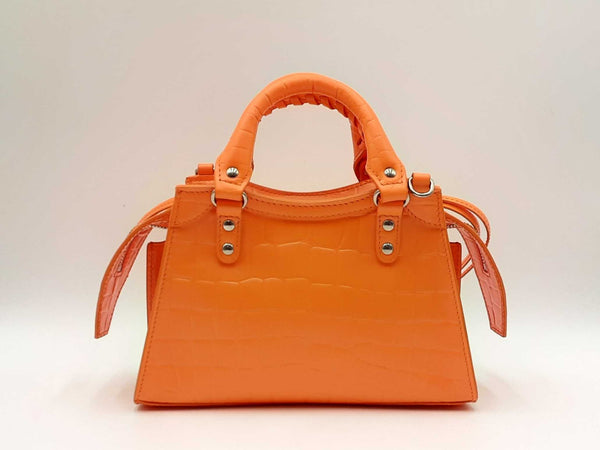 Balenciaga Neo Classic Mini City Bag In Orange Croc-embossed Leather Fw0225pxzdu