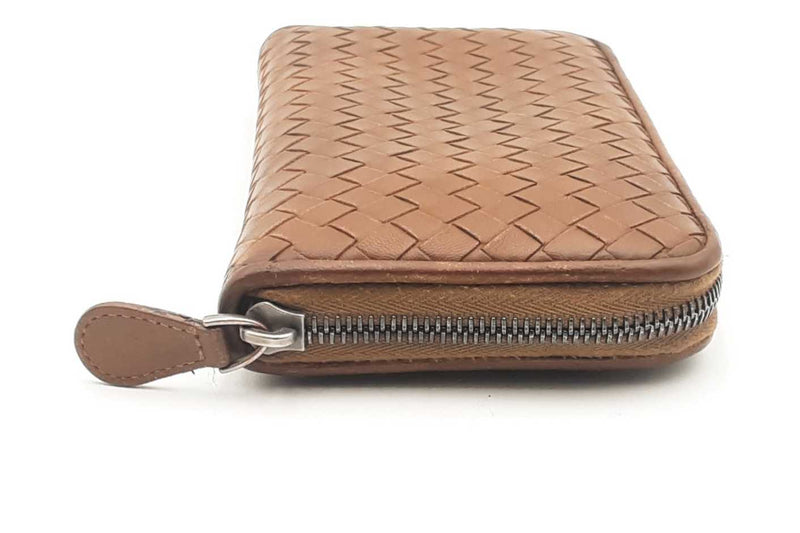 Bottega Veneta Brown Intrecciato Leather Zip Around Wallet Eb1124lxzsa