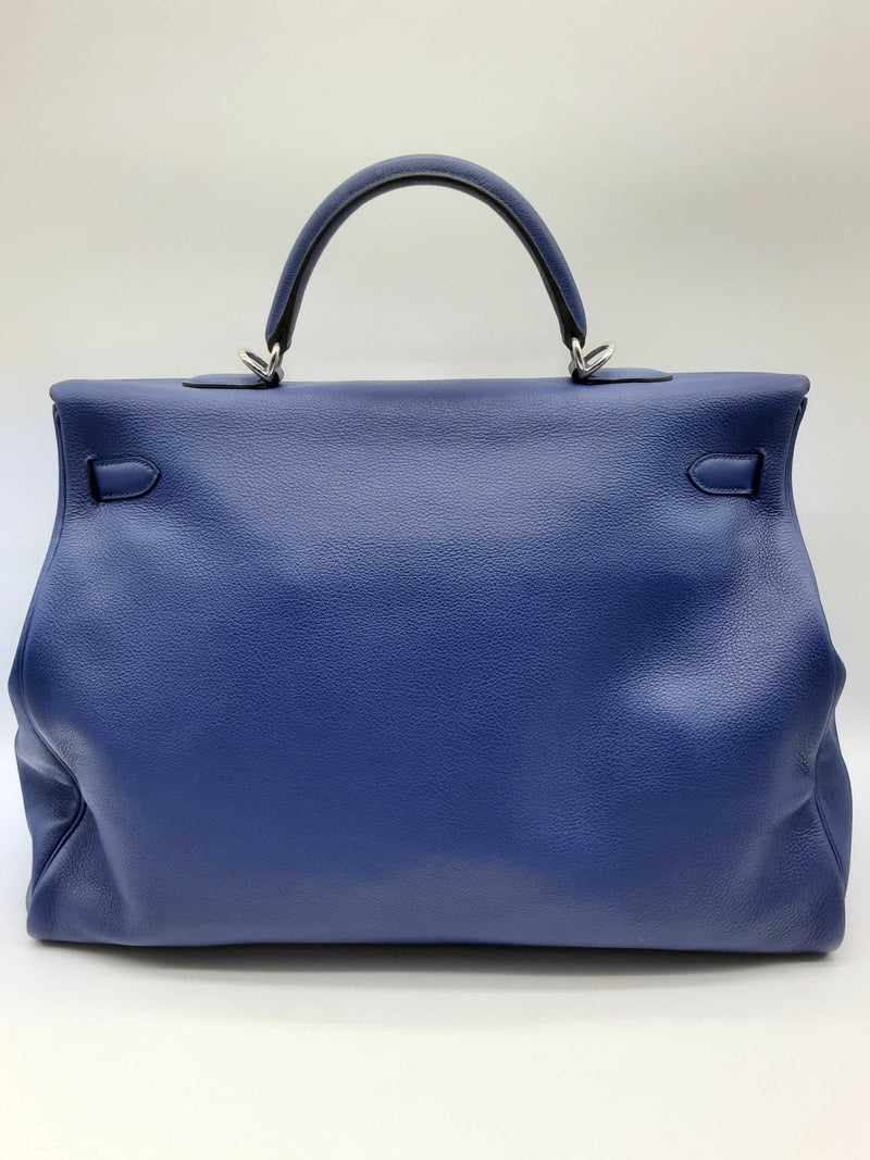 Hermes Kelly 50 Voyage Blue Leather Palladium Hardware Tote Bag Do1023lorxzde