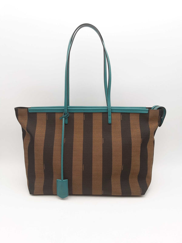 Fendi Pequin Medium Tobacco & Turquoise Coated Canvas Tote Bag Fw1224oxzsa