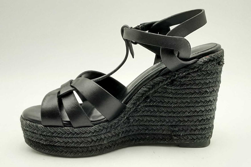 Saint Laurent Black Leather Wedge Espadrilles Size 36 Eb1124crsa