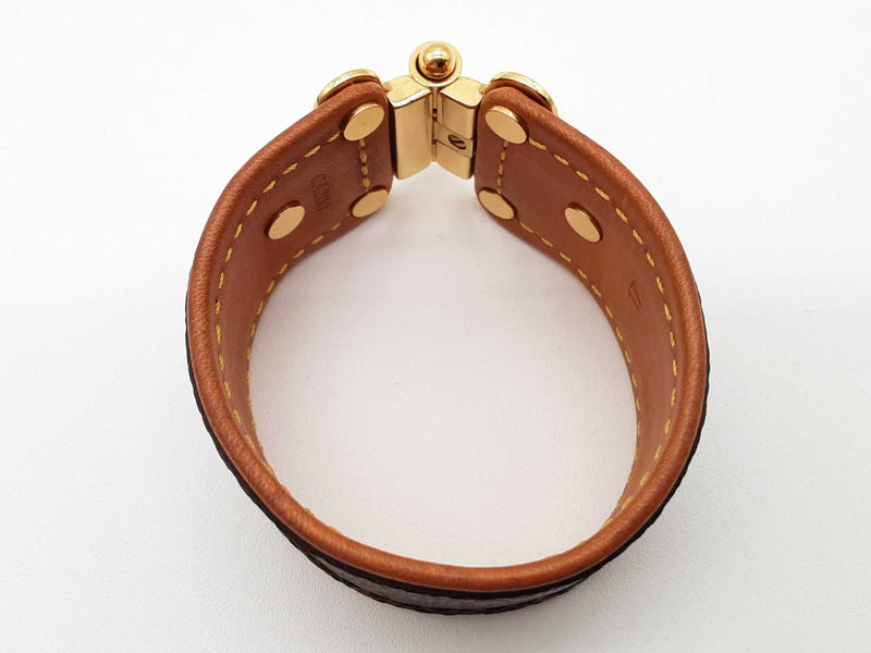 Louis Vuitton Save It Brown Monogram Leather Cuff Bracelet 6 In Do1025crde
