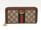 Gucci Ophidia Zip Wallet In Gg Supreme Coated Canvas & Brown Leather Fw1025ozxdu