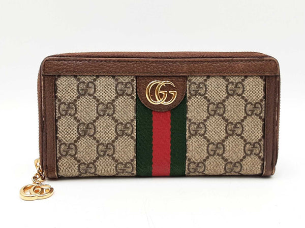 Gucci Ophidia Zip Wallet In Gg Supreme Coated Canvas & Brown Leather Fw1025ozxdu