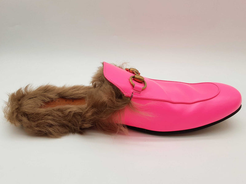 Gucci Princetown Neon Pink Leather Fur Loafers Size Gucci 11 Mens Do0925oorde