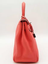 Hermes Kelly 28 Rose Texas Red Clemence Palladium Handbag Do0226lloxzde