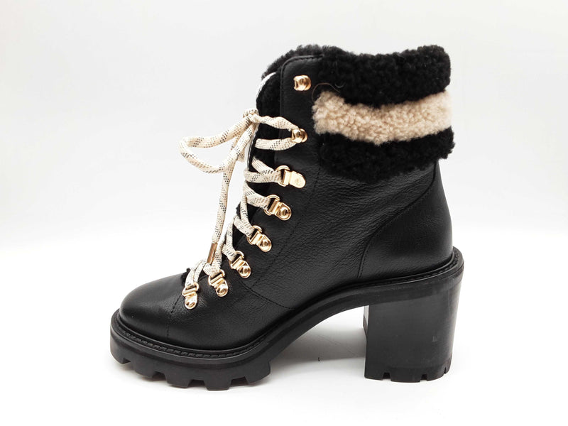 Jimmy Choos Eshe 65 Shearling Trim Black Leather Boots Size Eu 37.5 Do0624lxzde