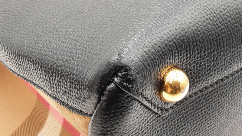 Burberry Black Leather House Check Banner Tote Bag Eb1025prxdu