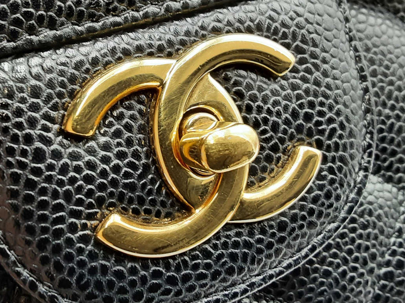 Chanel Maxi Double Flap Handbag In Black Caviar Leather Fw0125rxzxdu