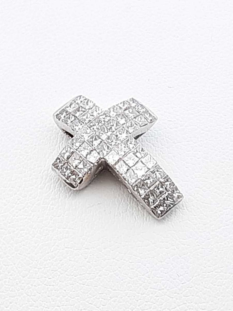 1.62 Cttw Diamond & 14k White Gold Cross Pendant 2.1 Grams Fw0325wprdu