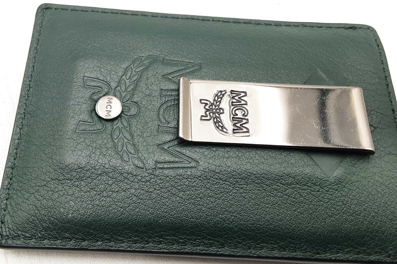 Mcm Aren Money Clip Card Case Forest Green Leather Wallet Eb0225exsa