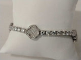 Clover Motif Silver Lab Diamond Tennis Bracelet 14.3 Grams 6 Inch Vc1225rez