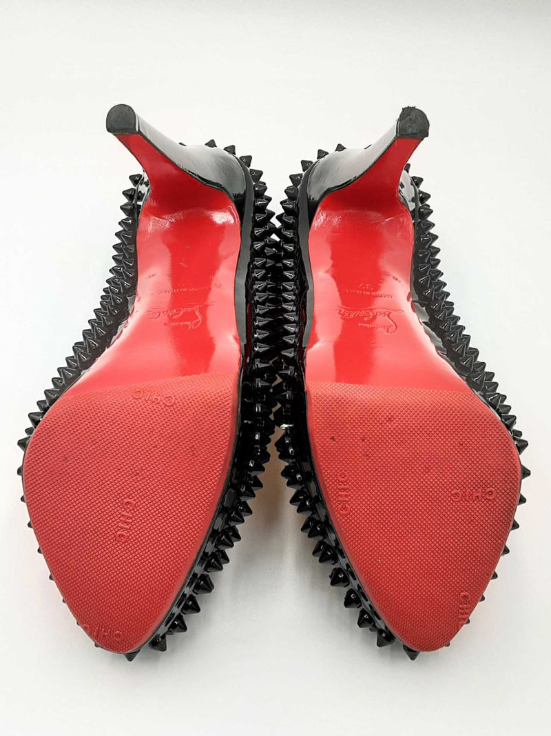 Christian Louboutin Spikes Black Patent Leather Heels Size 37 Eb0724crdu