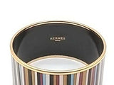 Hermes Multicolor Striped Enamel Wide Bangle Bracelet With Gold-plated Trim Mk0126orzmia