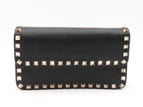 Valentino Garavani Rockstud Flap Wallet With Chain In Black Leather Fw0925pzxdu
