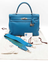 Hermes Kelly 35cm Cobalt Blue Clemence Palladium Shoulder Bag. Do0126lzxzxde