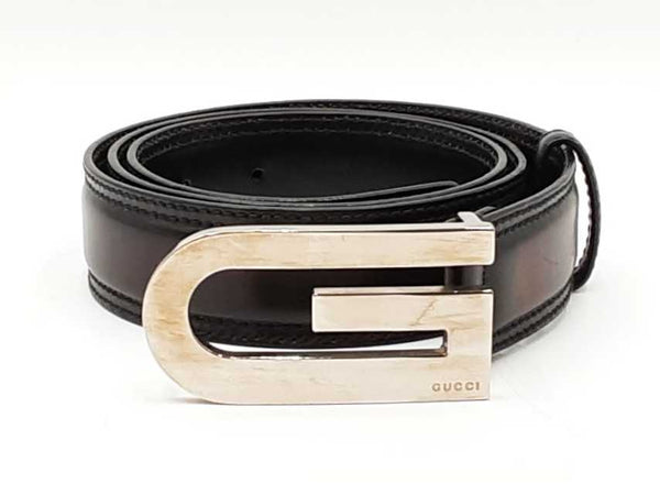 Gucci Silver-tone G Buckle With Black Leather Belt Size 95|38 Fw0325ozxdu