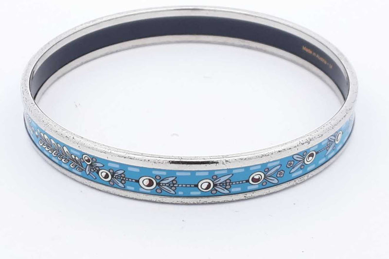 Hermes Blue & White Enamel Flower Bangle Bracelet 18.5 Grams Eb0824oprdu