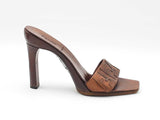 Fendi Zucca Monogram Leather & Wooden Peep-toe Mules Size 6 Fw1026rzdu