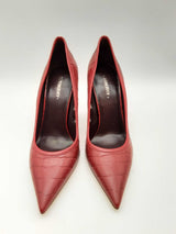 Burberry Aubri 100 Red Crocodile Embossed Leather Heels Size 40 Do0624lxzde