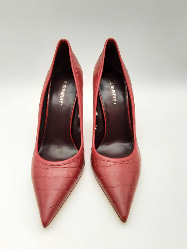 Burberry Aubri 100 Red Crocodile Embossed Leather Heels Size 40 Do0624lxzde