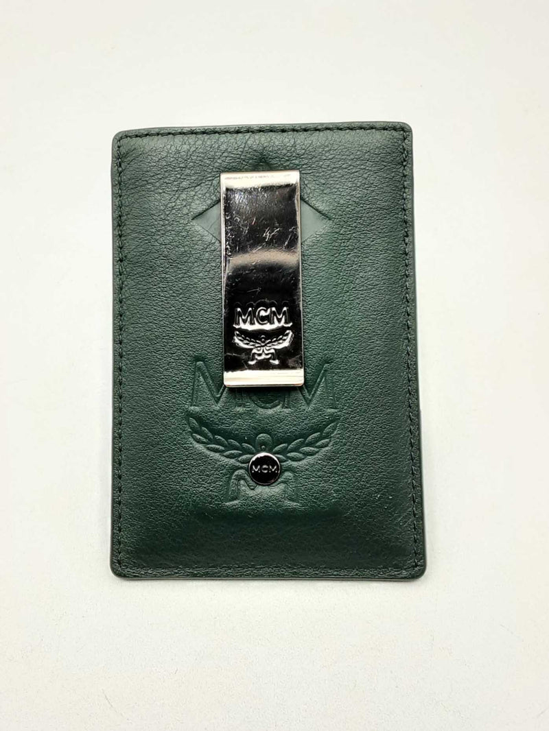 Mcm Aren Money Clip Card Case Forest Green Leather Wallet Eb0225exsa