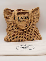 Prada Raffia Crochet Logo Tote Bag Eb1026exzde