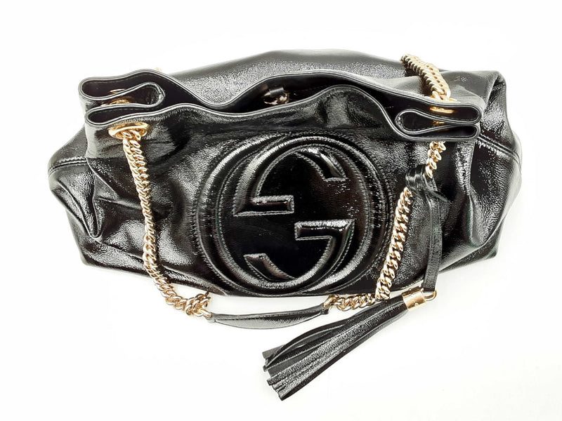 Gucci Soho Chain Shoulder Bag In Black Patent Leather Fw0225wxzdu