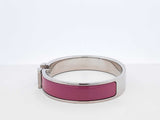 Hermès Clic H Silver-tone & Rose Azalee Enamel Bangle Bracelet 7 Inch Fw0626lxzdu