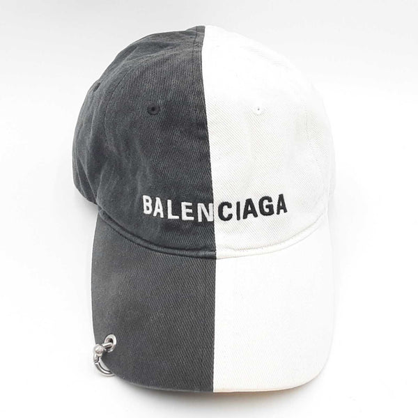 Balenciaga 50/50 Black & White Cotton Embroidered Logo Cap Size Large Fw0225exdu