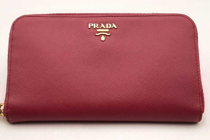 Prada Dark Pink Saffiano Leather Zip Around Wallet Eb1124crsa