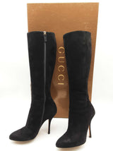Gucci Vitello Vernice Soft Black Suede Knee High Boots Size Eu 36 Do0225rxde