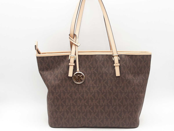Michael Kors Mk Signature Jet Set Tote Brown Handbag Aa0525wxsa