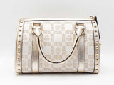 Versace Snap Out Of It Boston Bag In White Canvas & Gold Leather Fw1225oxzdu