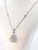 1.51 Cttw Diamond Teardrop Halo & 14k White Gold Station Necklace 4.4 Grams 17 Inch Fw0826erxdu