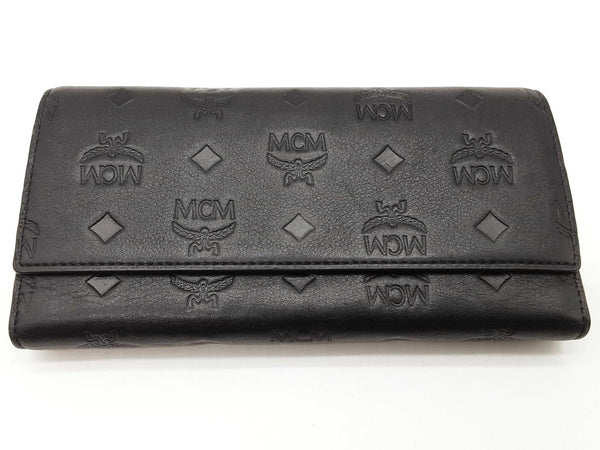 Mcm Black Embossed Logo Leather Continental Trifold Wallet Do0825crde