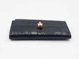 Alexander Mcqueen Black Embossed Croc Calfskin Trifold Wallet Sd0825rzsa