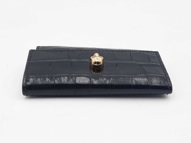 Alexander Mcqueen Black Embossed Croc Calfskin Trifold Wallet Sd0825rzsa
