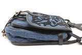 Prada Corsaire Denim Messenger Bag With Back Floral Embroidery Eb0626rxzde
