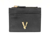 Versace Virtus Black Grained Leather Card Holder Wallet Fw0525izdu